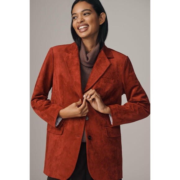 Anthropologie Dolan Boyfriend Blazer Red Left Coast Faux Suede Preppy Sz XL NWT